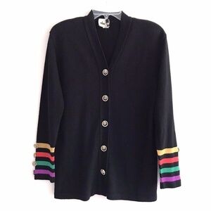 Vintage Ami Knits | Button Front Cardigan Womens 12 Black Ribbed Long Sleeves